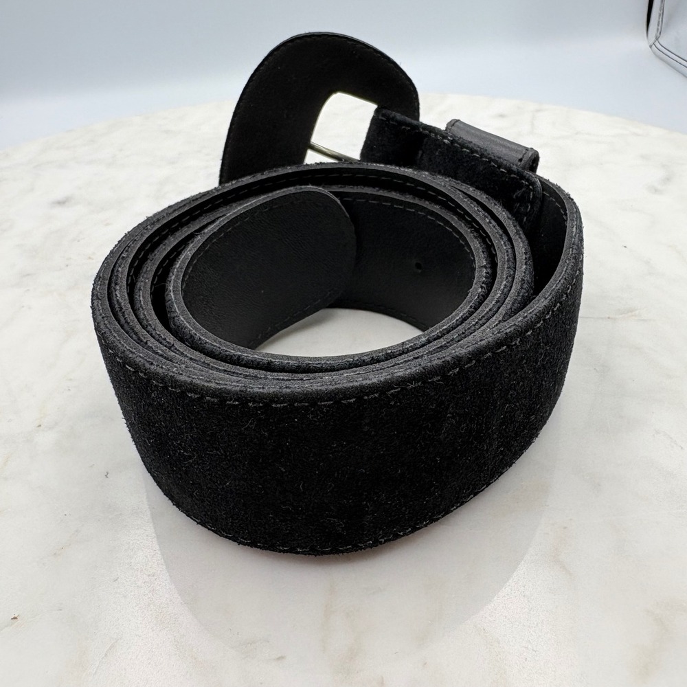Vintage Suede Tassel Belt Women XL Black Gold Wide Waist Cinch 80s 90s Leather - Picture 3 of 6